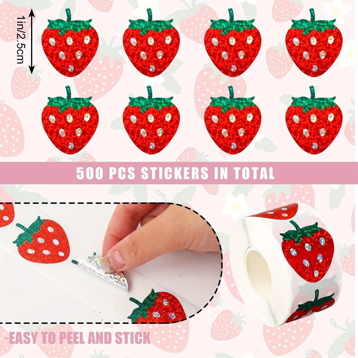 500pcs Holographic Red Strawberry Stickers for Scrapbooking Party Decor