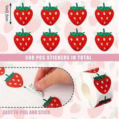 500pcs Holographic Red Strawberry Stickers for Scrapbooking Party Decor