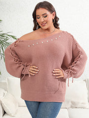  Sexy Sweater Women's Plus Faux Pearl Decor One Shoulder