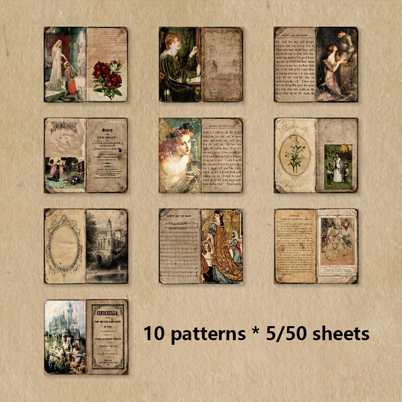 Vintage Style DIY Scrapbooking Paper 50 sheets
