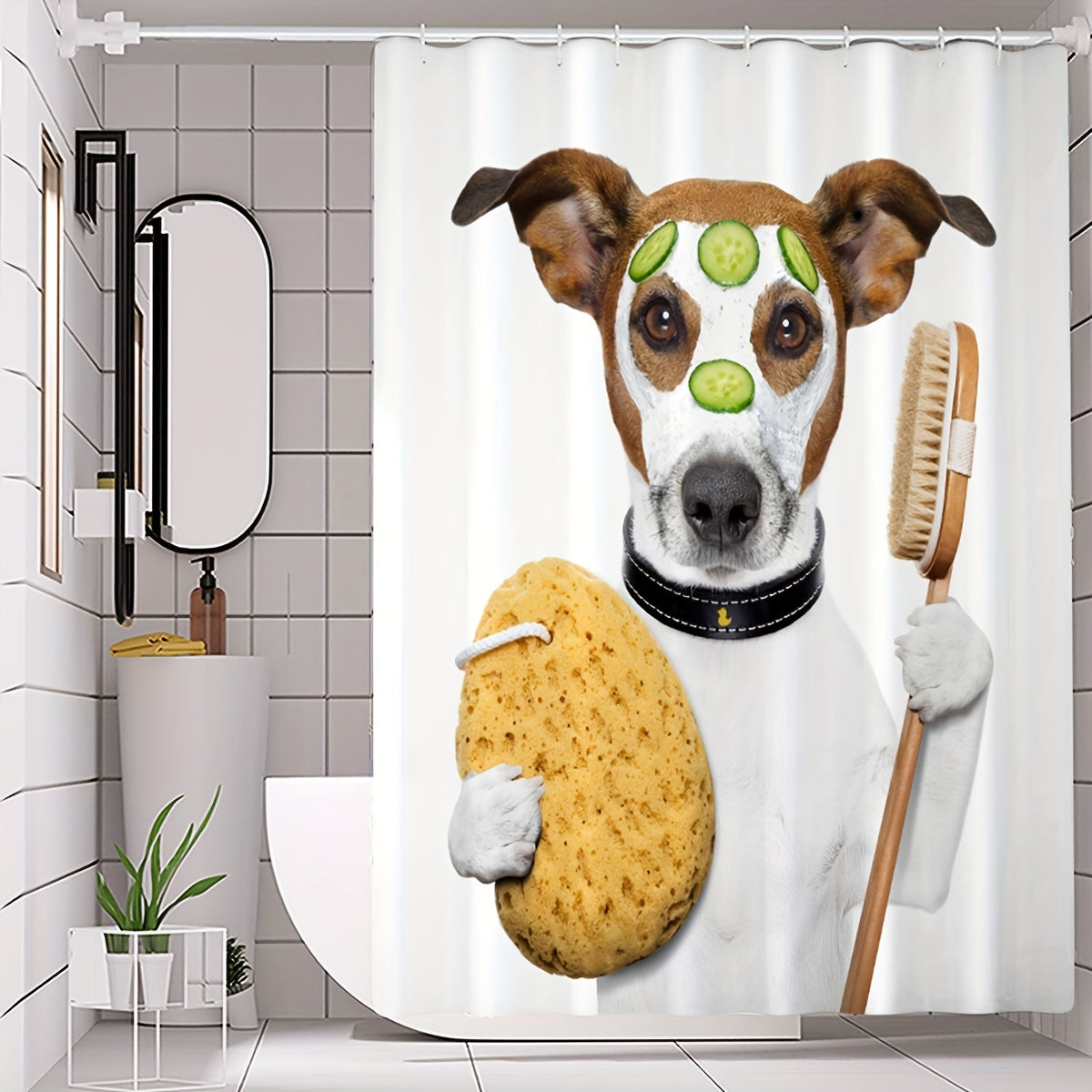 Funny Dog Pattern Shower Curtain Waterproof Mildew Proof Bath Curtain