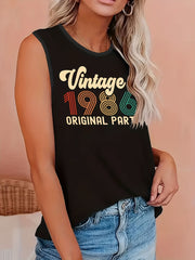  Casual Tank Top Women's Plus Art Letter Print Round Neck