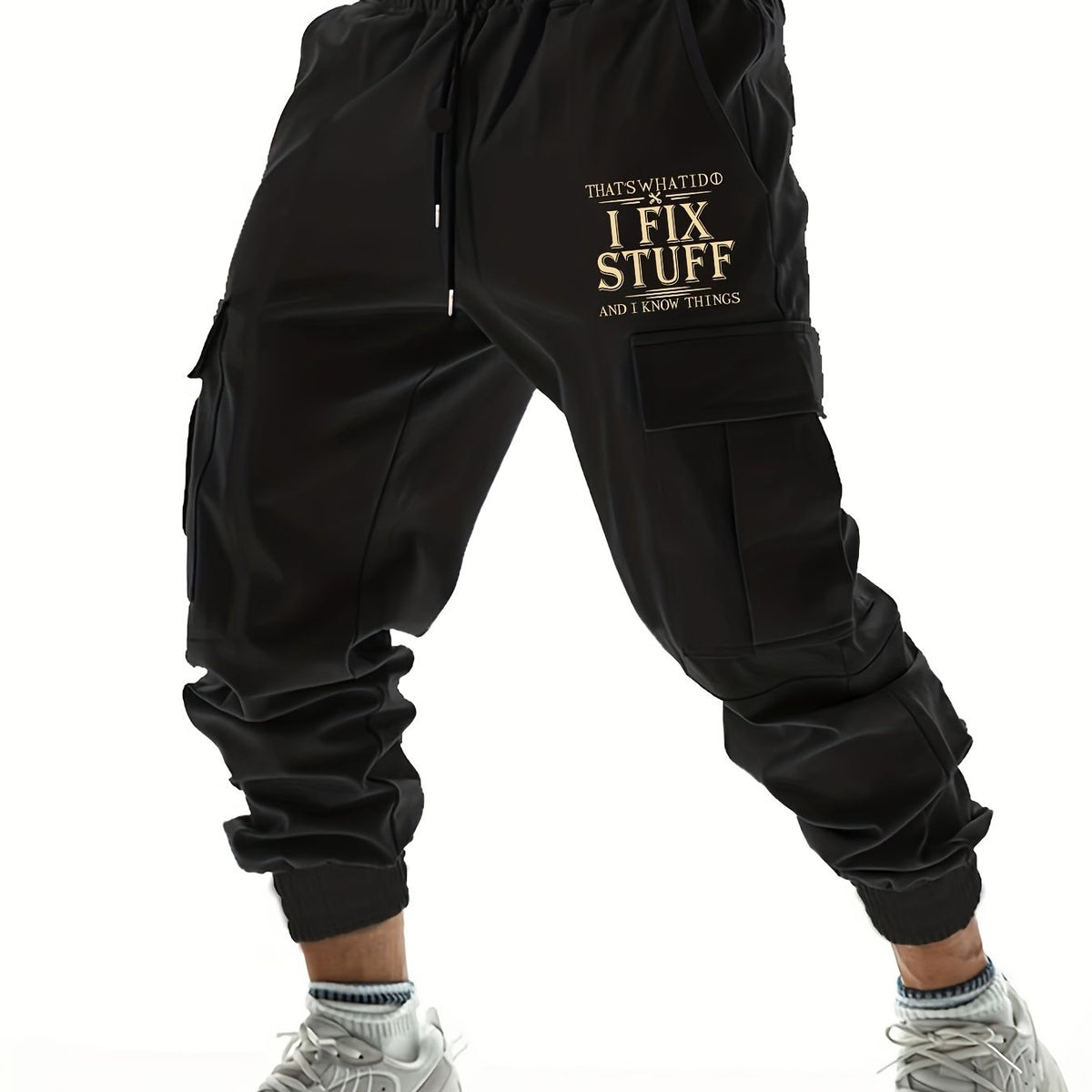Hipster I Fix Stuff Print Cargo Pants Men s Flap Pocket Trousers