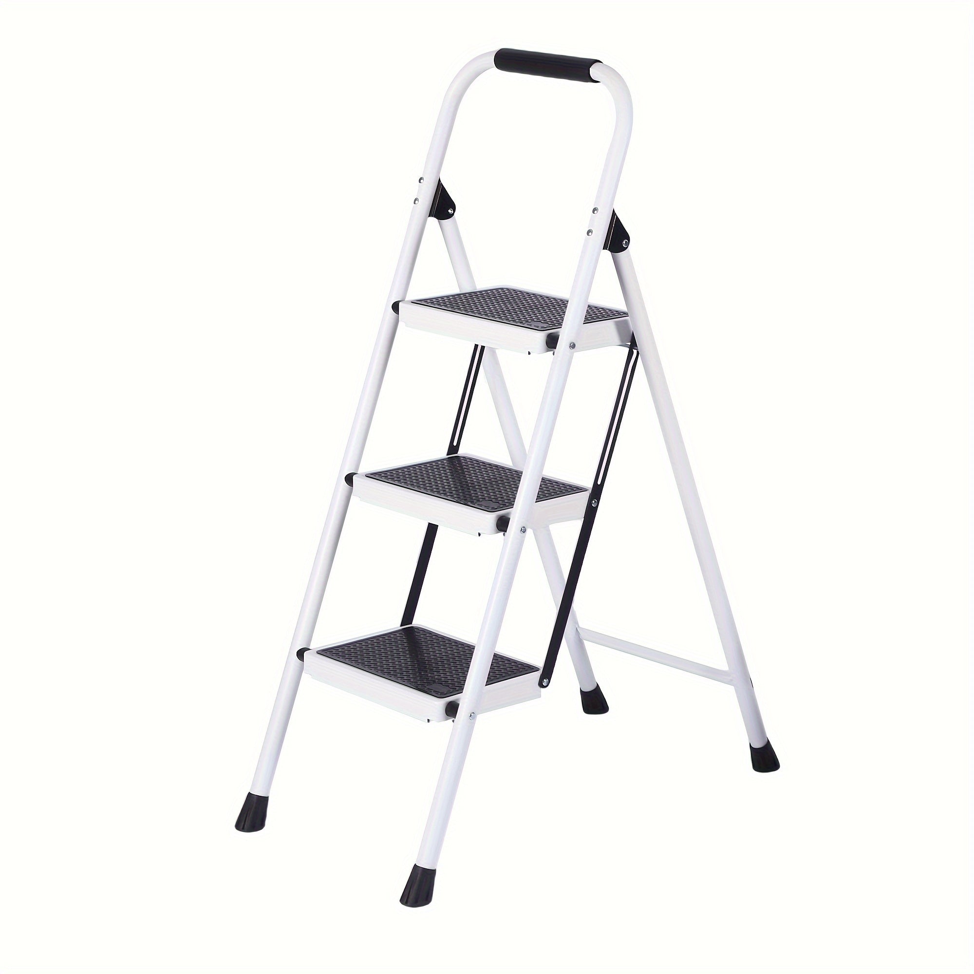 3 Step Folding Ladder Handle Non Slip Wide Treads Steel Stepstool Portable