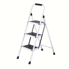 3 Step Folding Ladder Handle Non Slip Wide Treads Steel Stepstool Portable