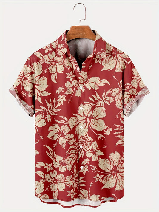 Floral Print Casual Short Sleeve Hawaiian Shirt for Men