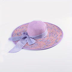 Boho Straw Sun Hat with Ribbon Bowknot for Women