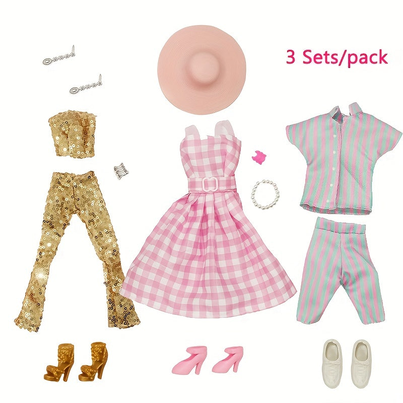 3 Sets Pack Doll Clothing Skirt Boyfriend Casual Wear Suit with Accessories