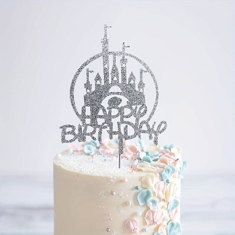 Golden Glitter Castle Birthday Cake Topper