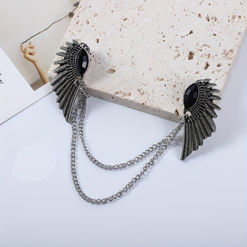 Vintage Wing Chain Gem Collar Chain Collar Pin