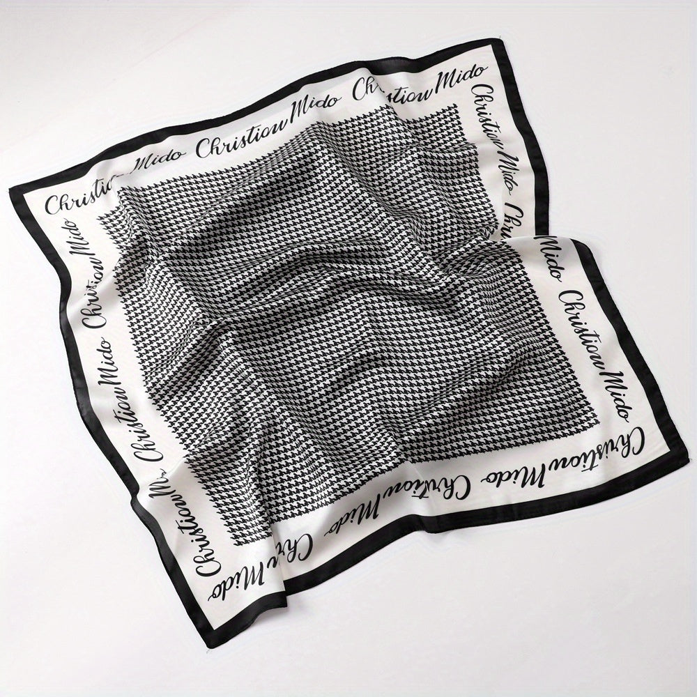 Vintage Geometric Print Square Scarf Bandana Boho Satin Necke...