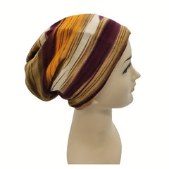 Gradient Stripe Print Beanie Lightweight Skull Hat Elastic Headband Neck Gaiter