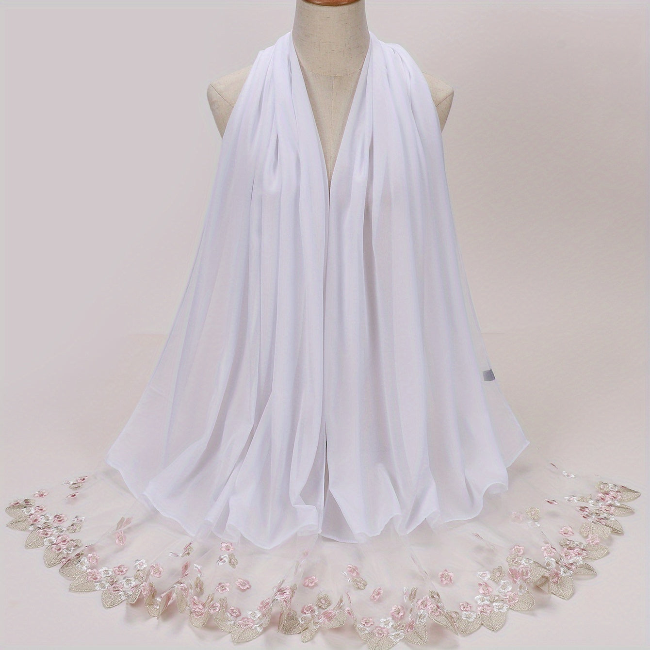 Chiffon Scarf Flower Embroidery Hijab Lightweight Shawl
