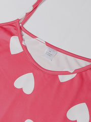 Heart Print Ruffle Trim Cami Sleep Dress