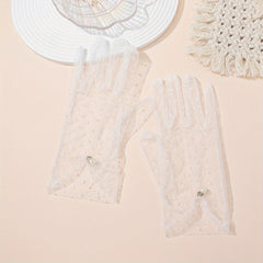 Polka Dot Mesh Gloves Pearl Pendant Decor Wedding Bridal Dress Gloves