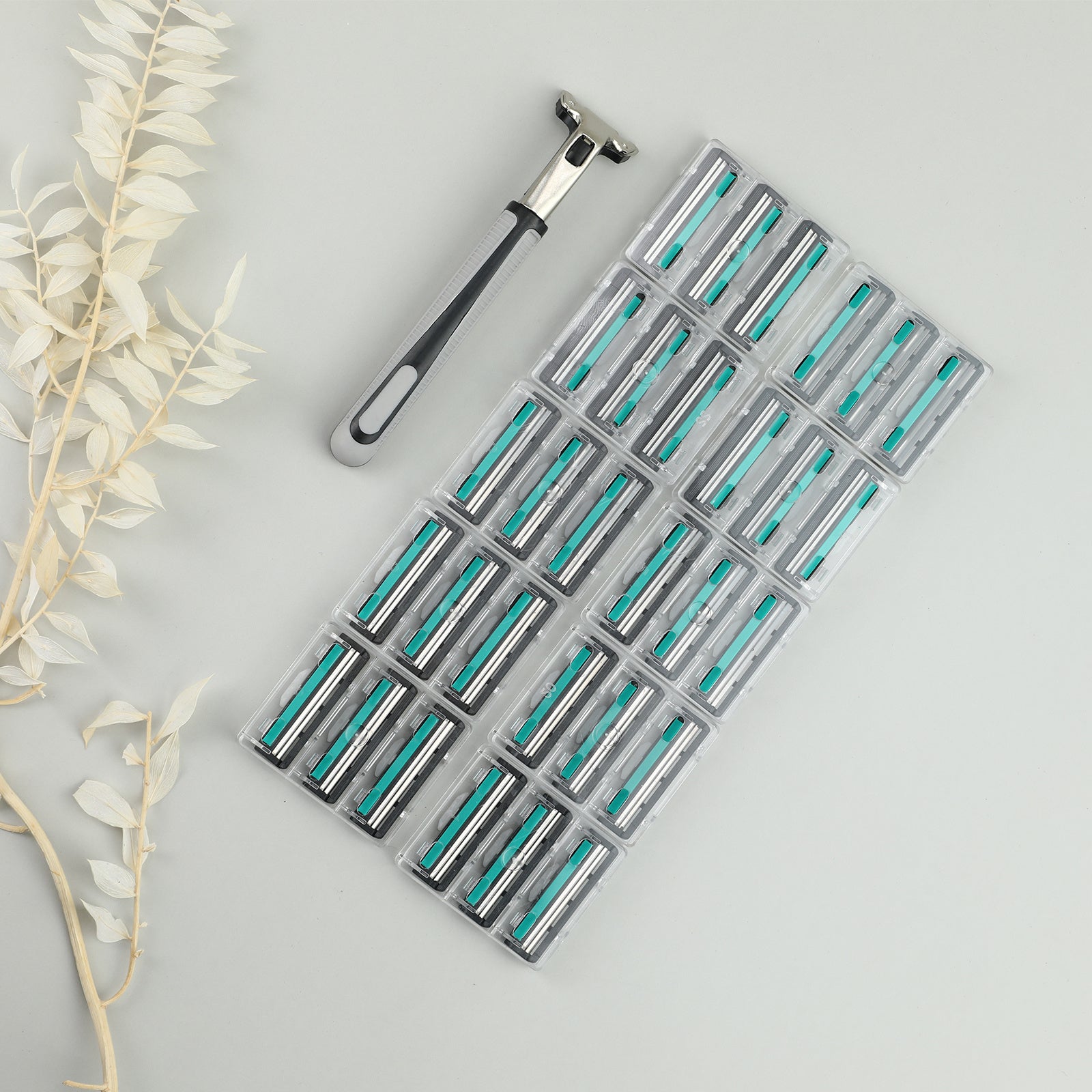 Razor Holder & 30 Replacement Blades with Skin Guard - Shaving Kit