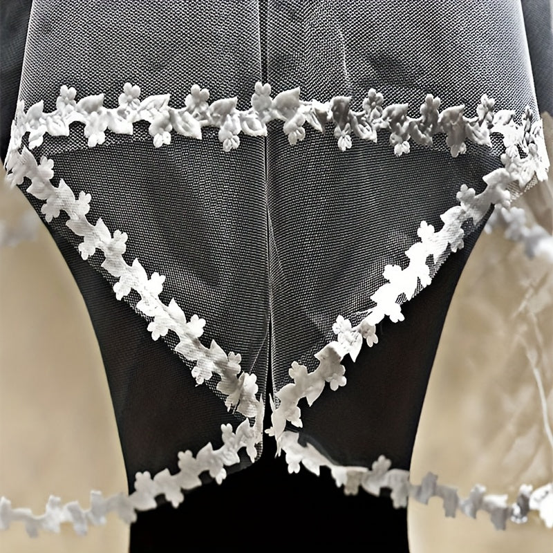 Floral Embroidered Lace Bridal Veil for Weddings