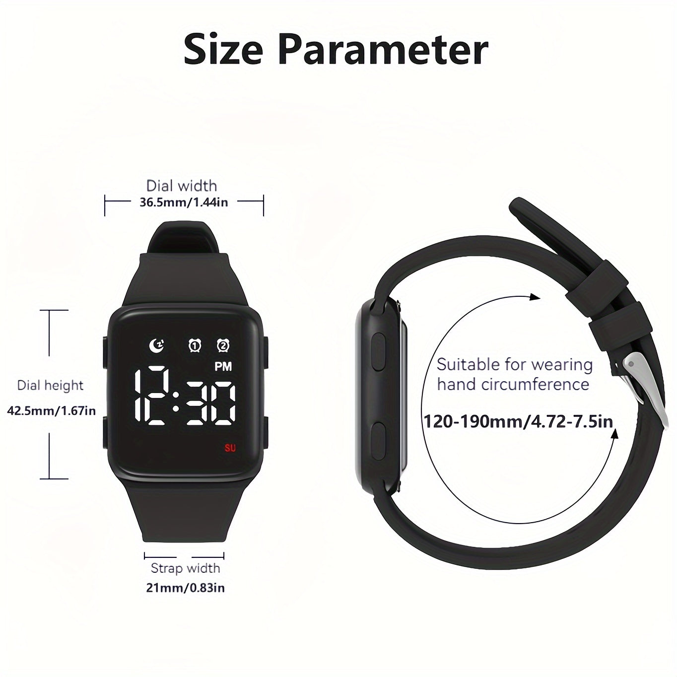Square Digital Watch Alarm Stopwatch Timer Date Display LED Unisex