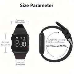 Square Digital Watch Alarm Stopwatch Timer Date Display LED Unisex