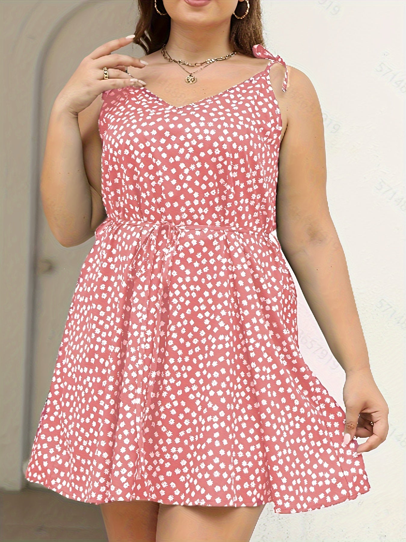  Ditsy Floral Print V-Neck Cami Dress