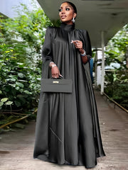  Satin Bat Sleeve Maxi Caftan Dress
