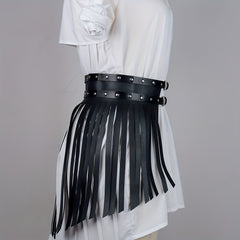 PU Leather Tassel Skirt Waistband Punk Adjustable Waist Belt