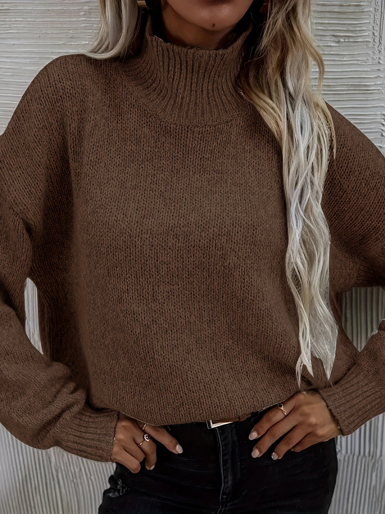  Solid Long Sleeve High Neck Jumper