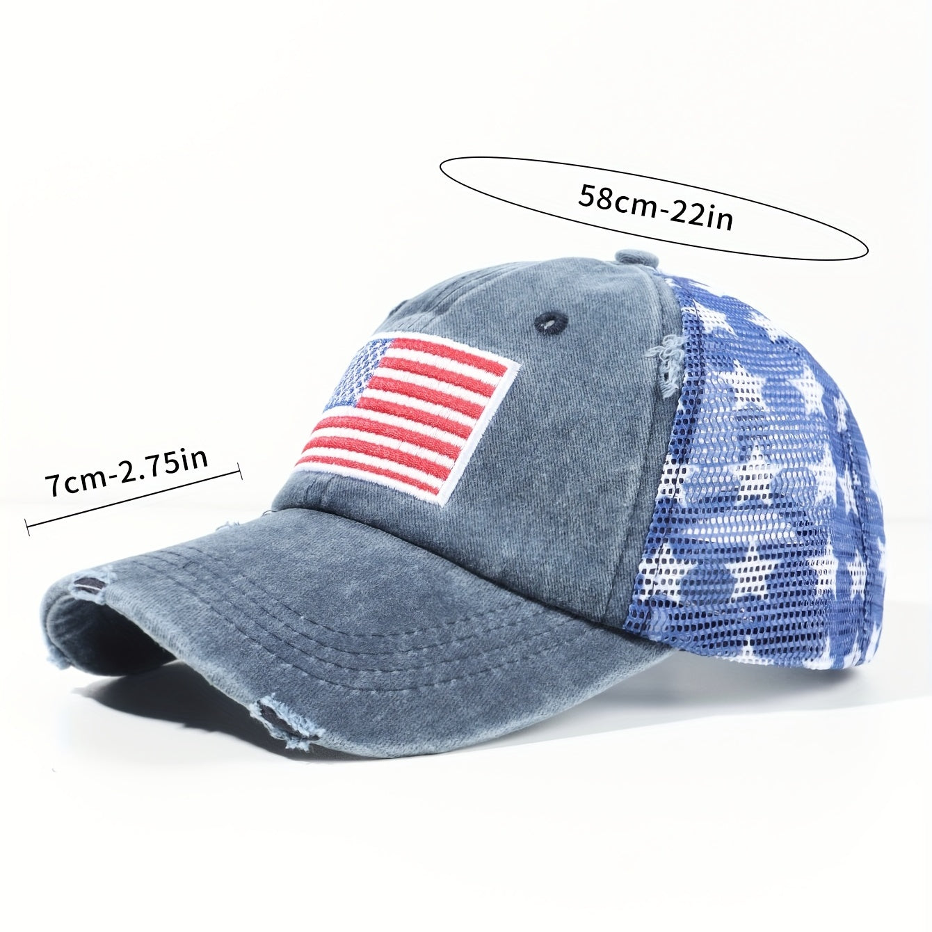 Pentagram Print Mesh Trucker Hat Navy Distressed Baseball Cap