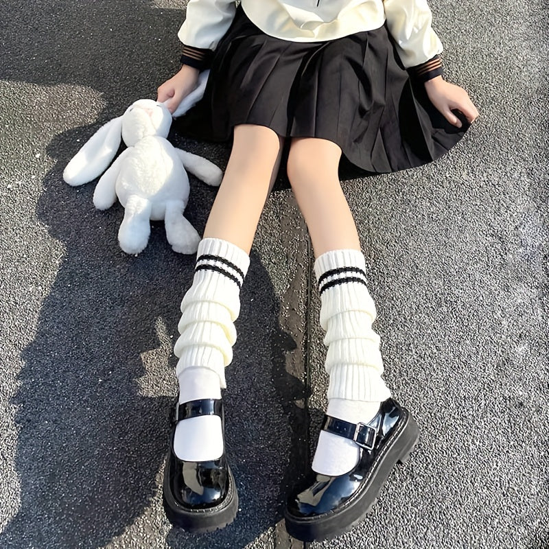 Striped Knitted Knee High Socks Women's Stockings