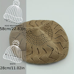 Striped Knitted Beret Beige Vintage Painter Cap Octagonal Hat