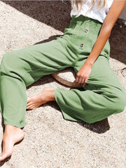  Wide Leg Button Decor Pants