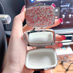 Pink Diamond Studded Mini Medicine Box Rhinestone Pill Storage