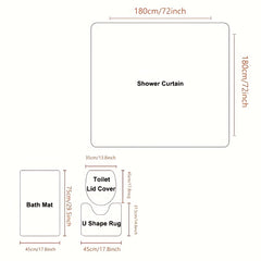 Red Stripe Bathroom Shower Curtain Set Waterproof with 12 Hooks