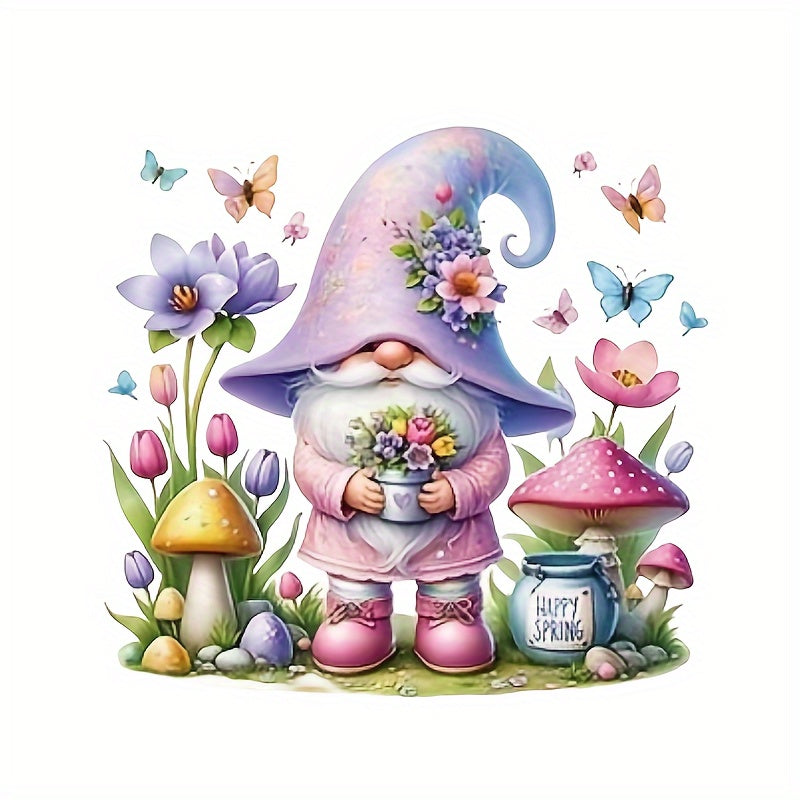 Whimsical Gnome and Floral PVC Heat Transfer Stickers for DIY