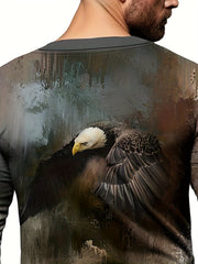 Eagle 3D Print Men's Long Sleeve Vintage Tee Shirt for Autumn