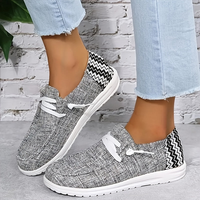 Women's Casual Lace Up Canvas Loafers Non Slip Walking Shoes