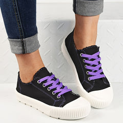 Solid Sneakers Women's Lace Up Casual Shoes Lightweight Soft And Comfortable