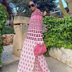  Colorblock Geometric Print Dress & Pants Outfits 2 Piece Set