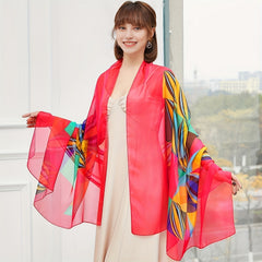 Thin Silk Chiffon Shawl Long Printed Scarf Sunshade Beach Towel