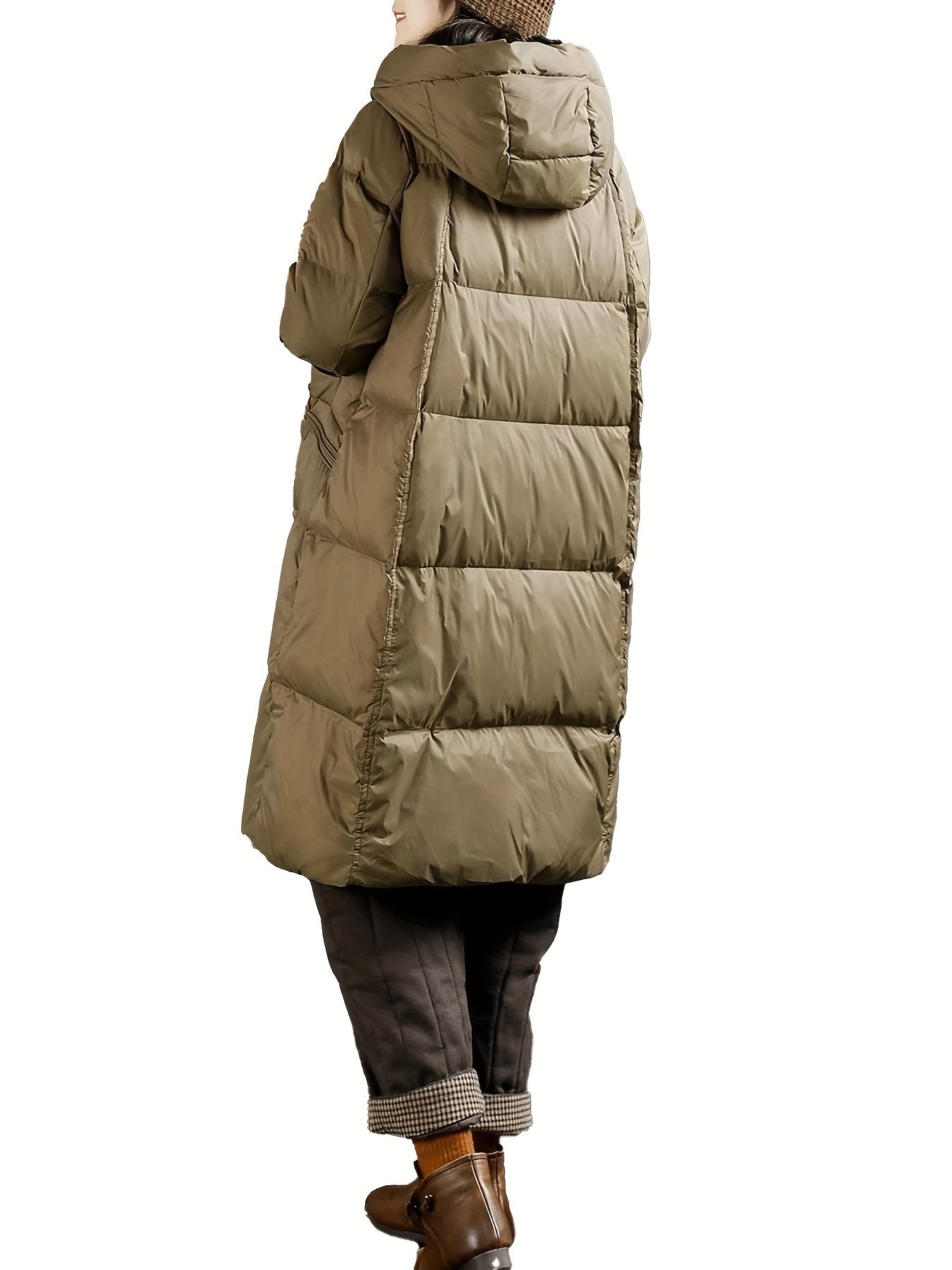 Women's Mid-Length Puffer Hooded Jacket for Winter Outdoor Sports