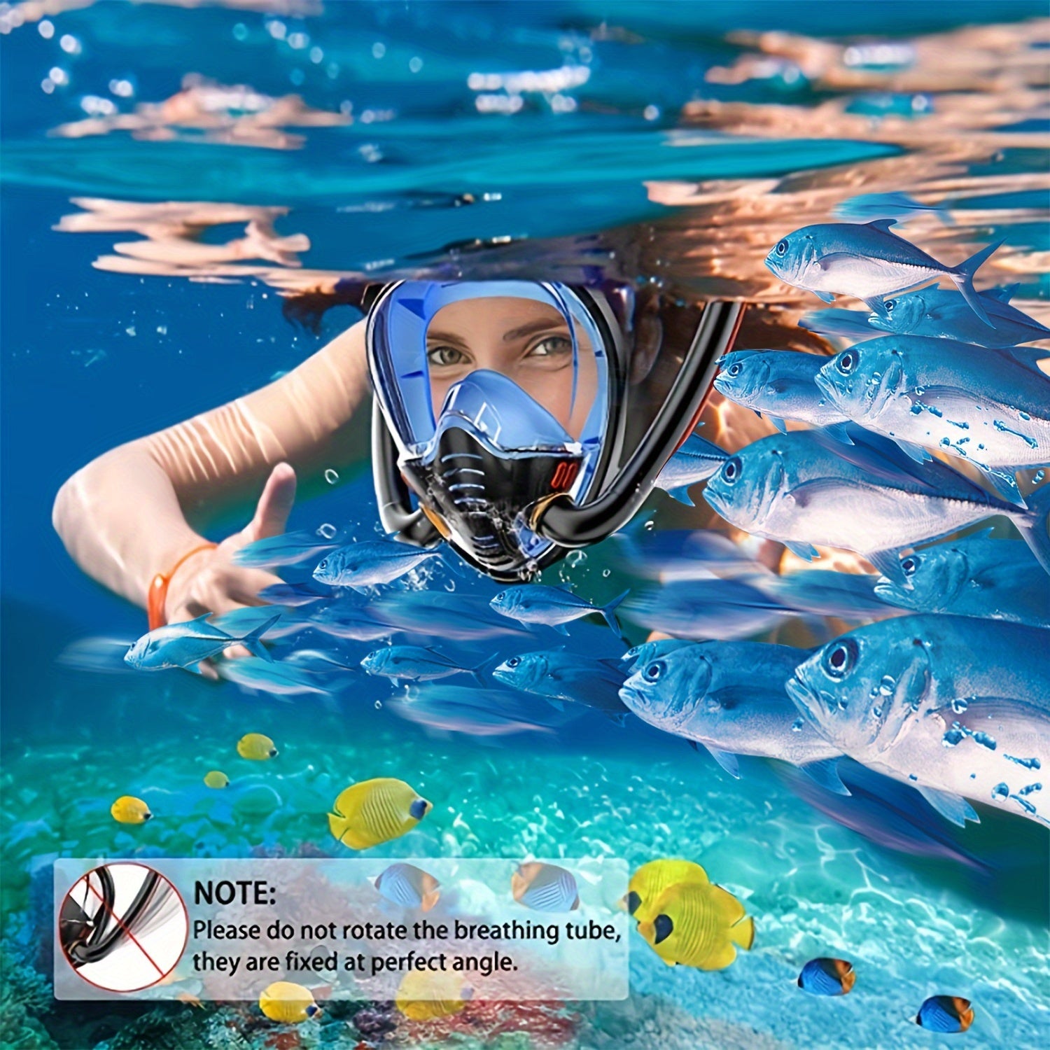 Full Face Snorkel Mask Double Tube Set Snorkeling Gear for Adults Youth Kids