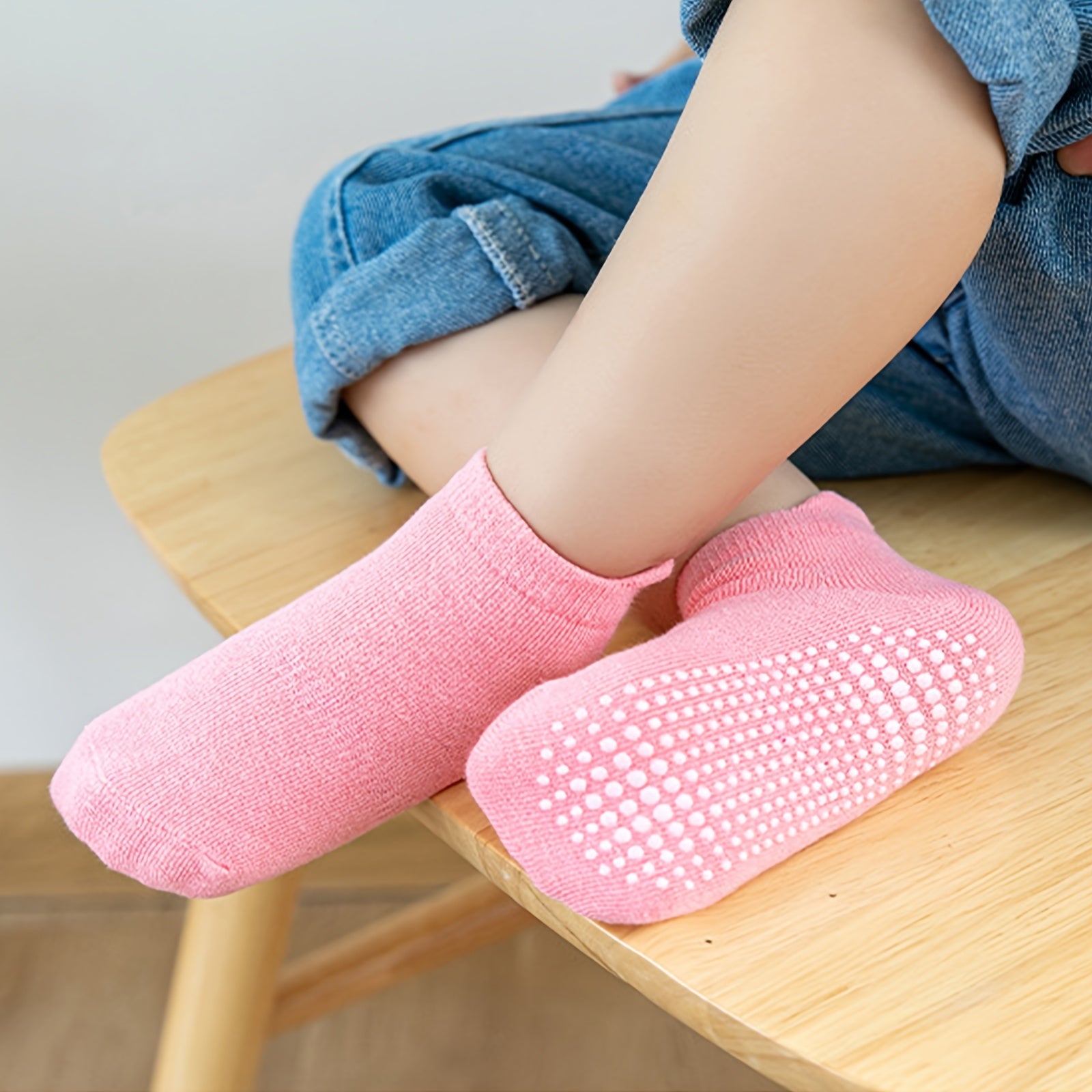 6 Pairs Baby Non Slip Floor Socks Solid Cotton Ankle Socks for Toddlers