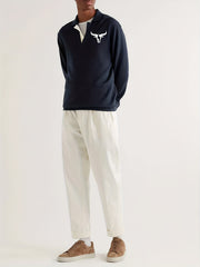 Bull Pattern Knit Polo Shirt Men's Casual Lapel Pullover Sweater