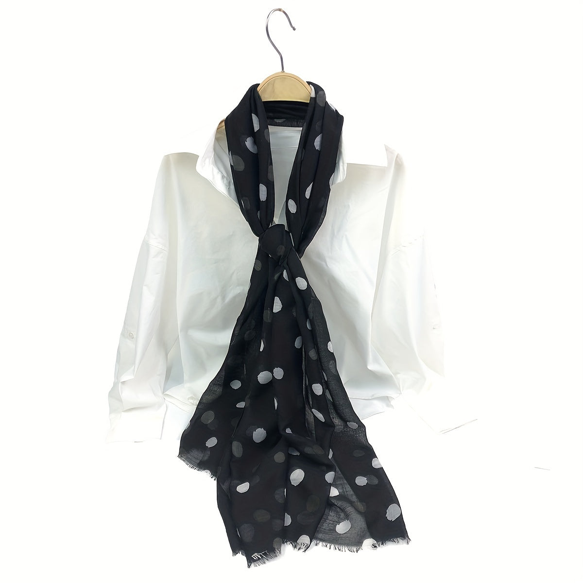 Polka Dot Print Scarf Warm Shawl Women Frayed Edge Head Wrap