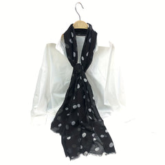 Polka Dot Print Scarf Warm Shawl Women Frayed Edge Head Wrap