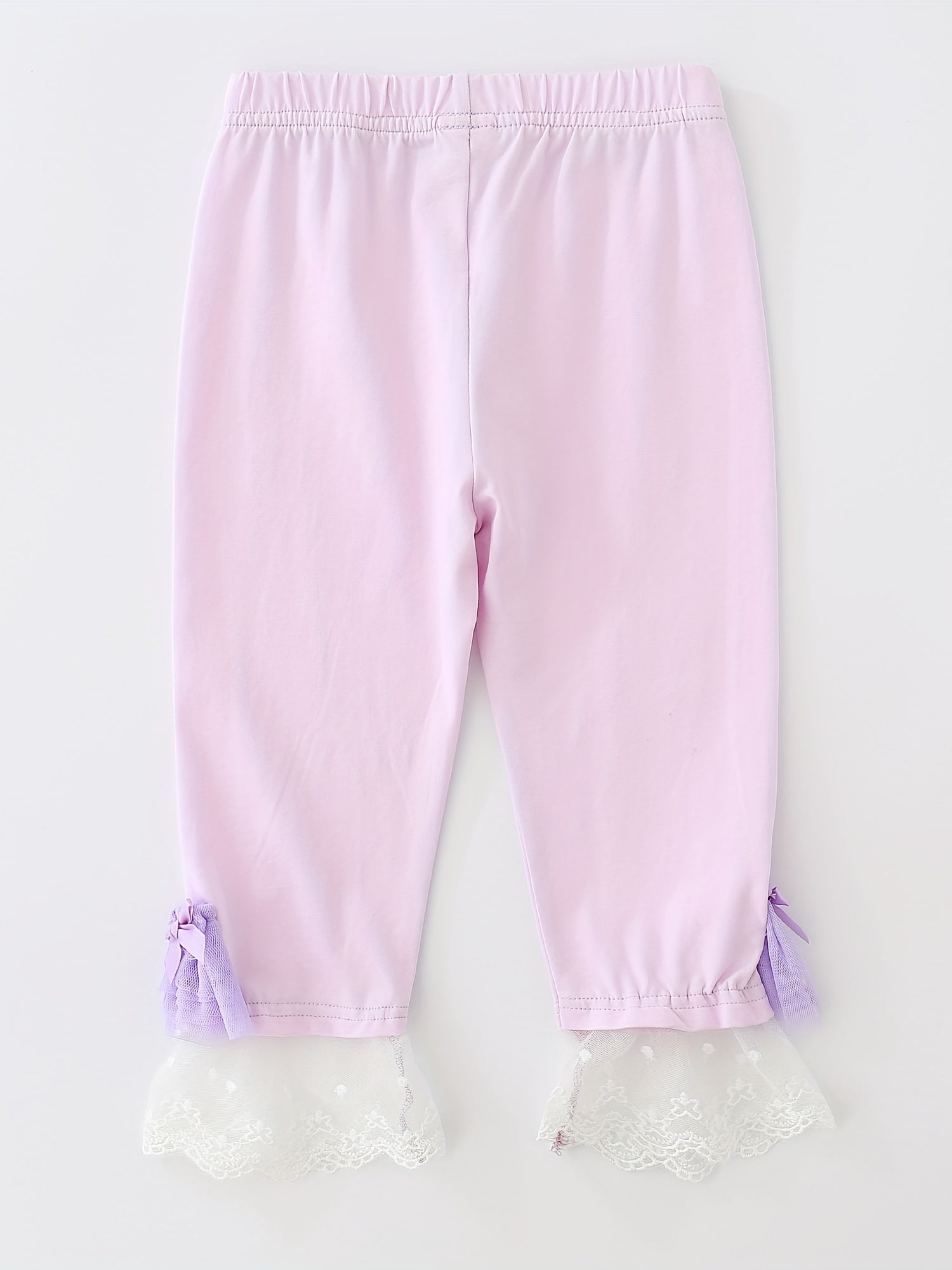 Girls Crop Leggings w/ Lace Bow Stretch Comfy Fit