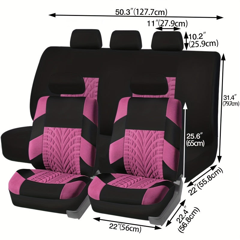 9pc Universal Car Seat Covers Set Gray Tan Red Thick Foam Cushion & Protector