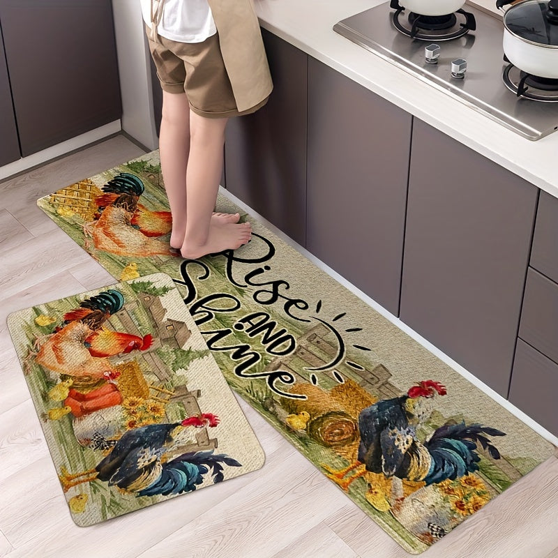 Vintage Chicken Print Mat Anti-slip Kitchen Rug