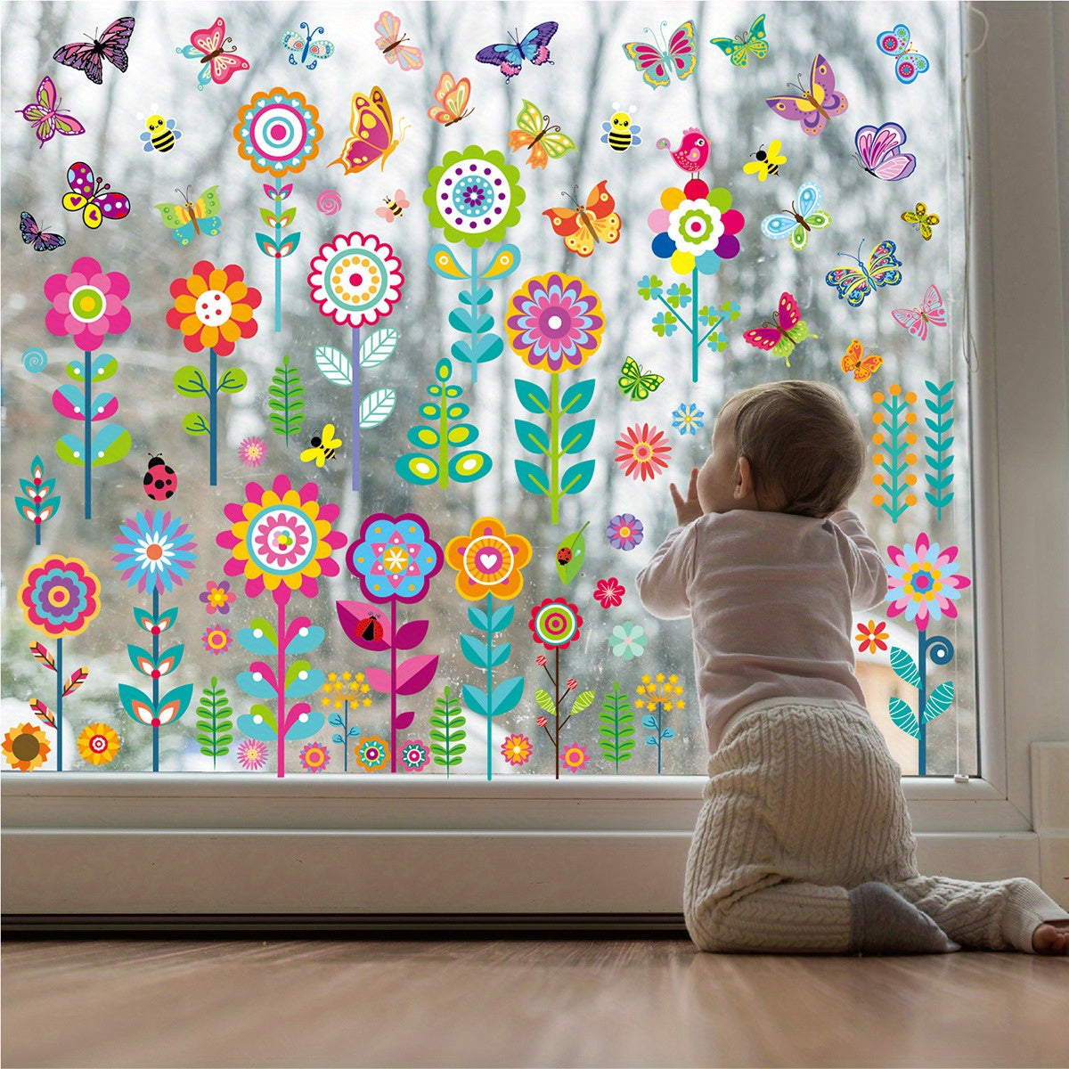 Flower Static Cling Butterfly Window Stickers for Home Decoration