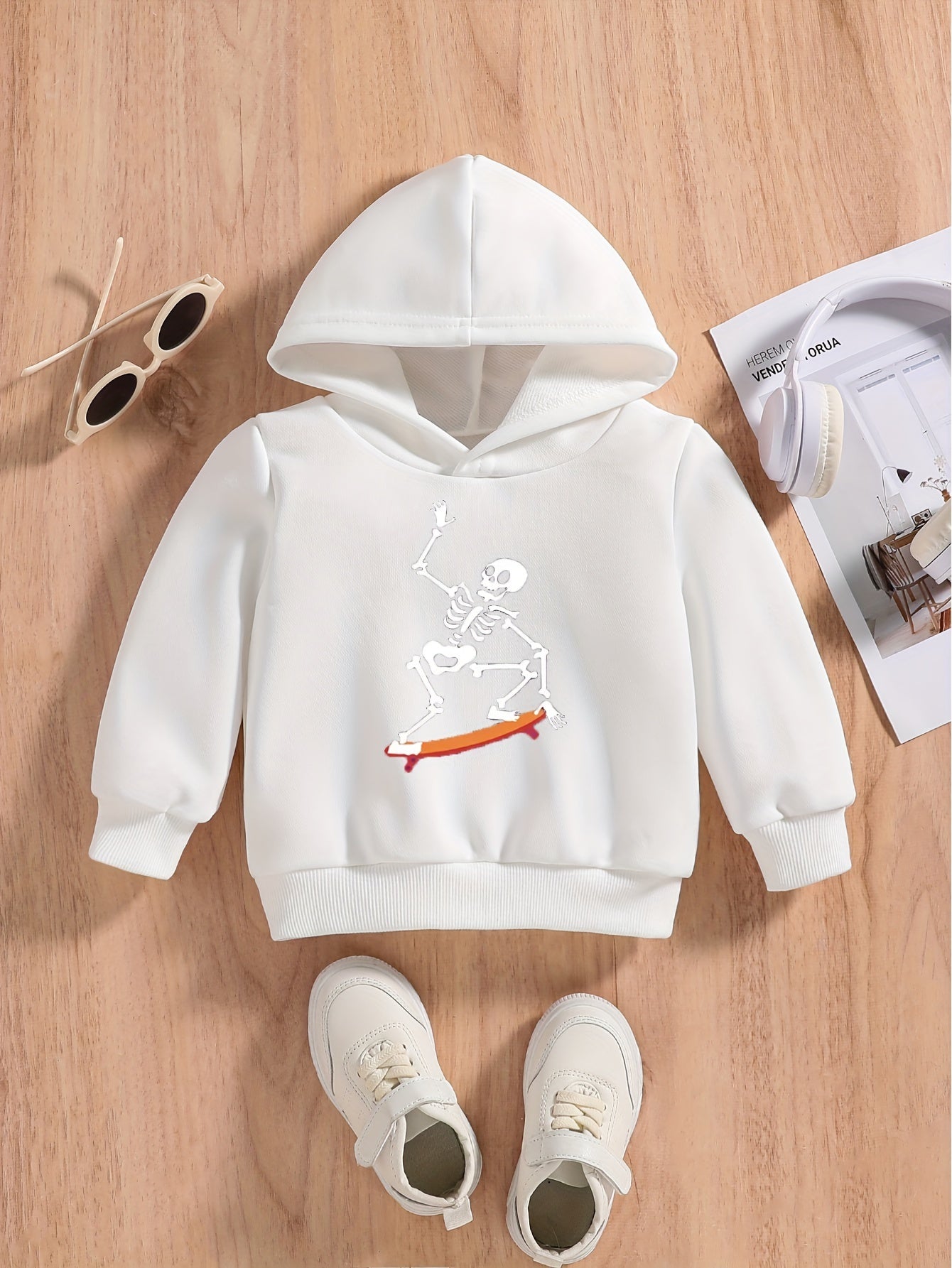Skull & Skateboarding Graphic Hoodie Pullover
